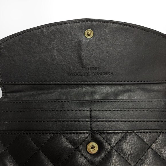 Studio Badgley Mischka Diamond Quilted Vegan Leather Clutch Long Wallet BLK - Picture 6 of 6